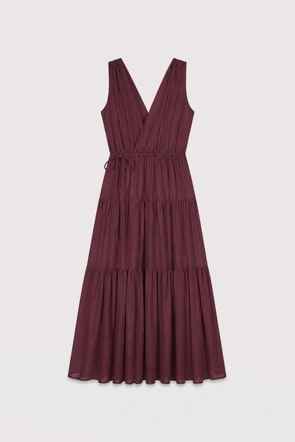 Burgundy Voile Cotton Women's Midi Dress
