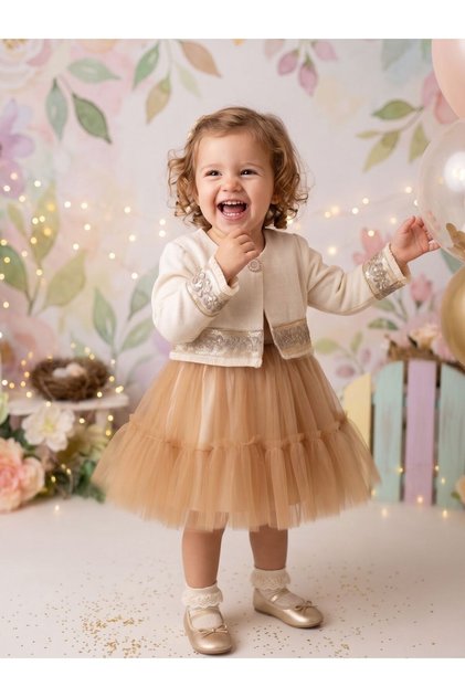 Birthday Dress with Gold Embroidery Detail and Bolero Jacket
