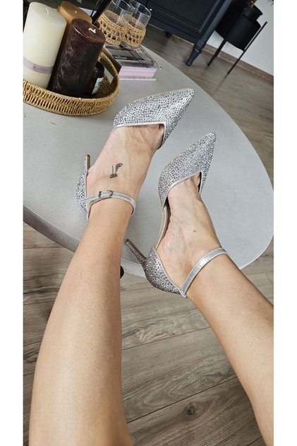 036 4469 Topukla Kadın 9 cm İnce Topuklu Blekden Bağlamalı Stiletto Abiye Ayakkabı