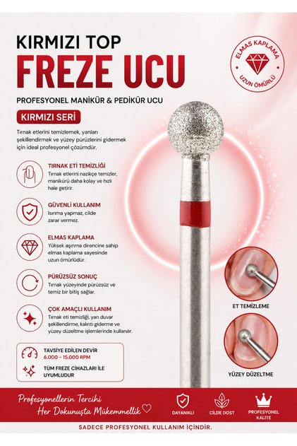 Freze Ucu Top Kırmızı Büyük DR-13 – Profesyonel Medikal Manikür Kütikül Temizleme Aparatı 001/050R