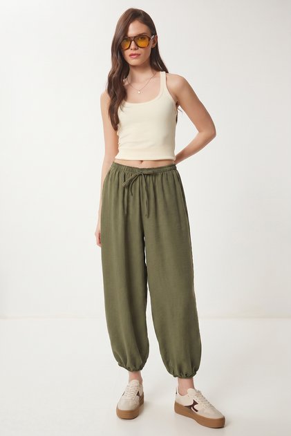 Comfortable Linen-Look Shalwar with Pockets Lub0330 Khaki