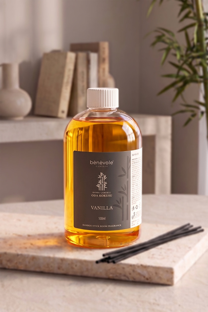 Vanilla Çubuklu Oda Kokusu Yedek Şişe | Yenileme Kiti | Ortam Kokusu | 10 Adet Bambu Çubuk Hediye | 500 ml