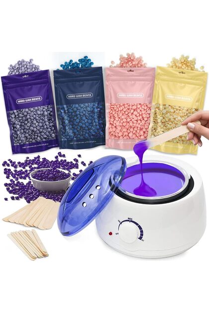 Waxing Kits Wax Warmer Full Kit, Wax Heater Kit with Wax Warmer, 4 * 100g Beads and 30 Pcs Spatulas,