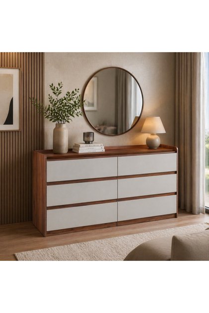 Exclusive Wooden Drawer Cabinet with Modern Design - 6 Drawers - Cafe/Light Grey