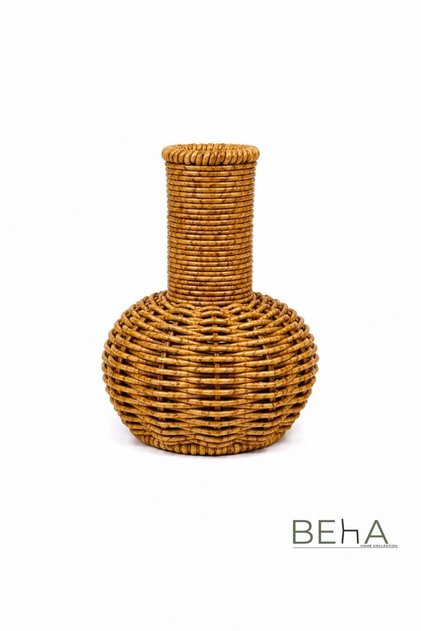 El Yapımı Dekoratif Hasır Vazo 15 cm | El Yapımı Rattan Çiçeklik, Bohem & Rustik Masa Üstü Dekor