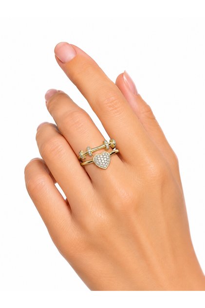 Acen Gold Heart Metal Stone Adjustable Single Ring