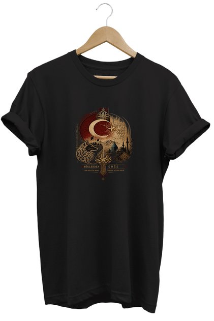 Bozkurt and Moon Star Printed Special Design T-Shirt with Historical Motifs