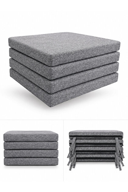 50x50x5 CM Süngerli Bağcıklı Keten Gri Fermuarlı Sandalye minderi
