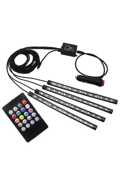 Set de iluminare LED RGB pentru interiorul mașinii, bară luminoasă pentru cockpit, 4 benzi x 12 LED-uri, telecomandă, alimentare 12V