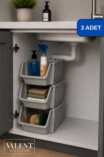 3 Adet Dolap Içi Istiflenebilir Düzenleyici, Katlı Organizer, Lavabo Altı, Buzdolabı Düzenleyici