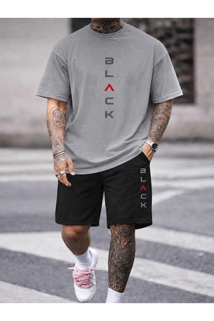 Unisex Wide-Let T-Shirt and Shorts Black Printed Set