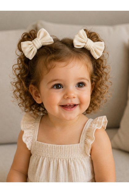 Ecru Muslin Bow Hairpin Set of 2 Handmade Girls' Baby Hair Clips