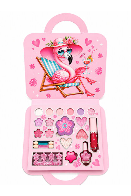 Pink Flamingo Kids Makeup Set — Eyeshadow, Lip Gloss, Nail Polish, and Accessories 🎀 🦩