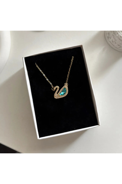 Steel Blue Stone Swan Necklace