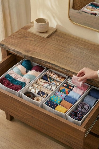 Large 8-Compartment Accordion Drawer and Closet Organizer - White