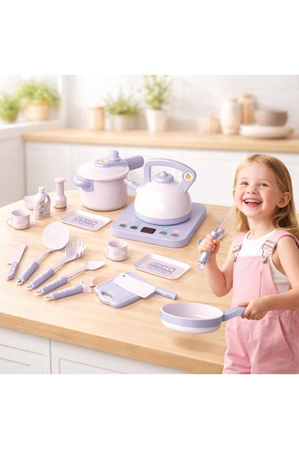 Σετ Αξεσουάρ Κουζίνας για Παιδιά Miss Chef, Ηλεκτρική Λειτουργική Εστία, 32 Αξεσουάρ, Χωρίς BPA, Μωβ