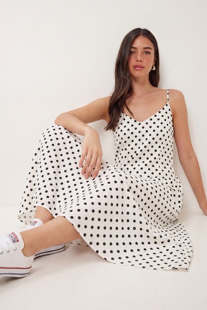 Polka Dot Strappy Long Summer Dress Lgx0011 White