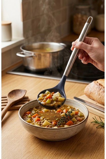 Silicone Serving Ladle 34 cm Heat Resistant Ladle with Steel Handle