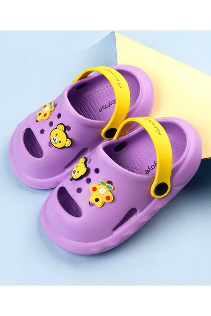 Bear Applique Clogs with Back Strap - Lavender & Yellow