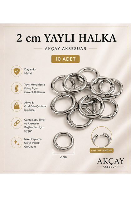 10 Adet Metal Yaylı Halka - Çap : 2 Cm