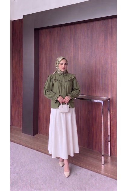 Ruffle Detailed Flounce Viscose Shirt Light Green