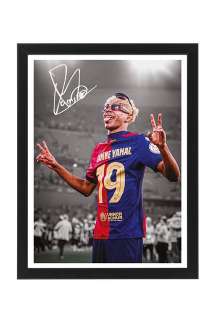 Lamine Yamal Framed Poster 30x40cm – Barcelona Football Wall Art, Printed Autograph, Soccer Memorabilia, Gift for Fans
