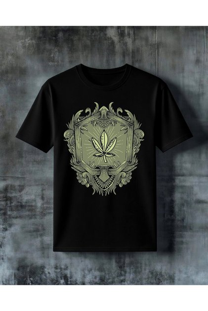 cannabis ornamental Baskılı Oversize Tişört