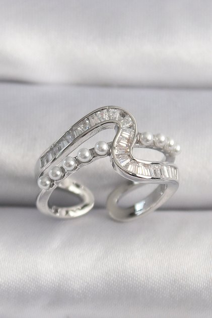 Brass Silver Color Zircon Stone Pearl Detail Vip Series Women's Ring 5886 - Stylish And...