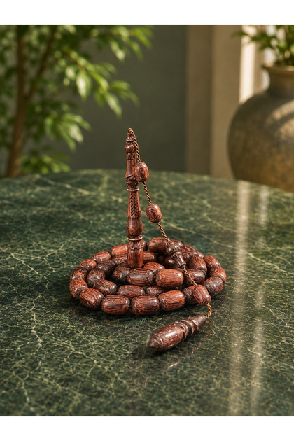 Exquisitely Crafted Tamarind Tree Prayer Beads with Silver Detailing