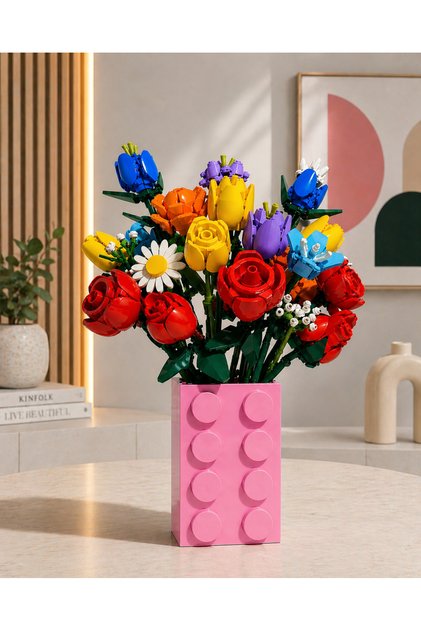 Vase Compatible with Lego Flowers Gift Vase S Cobalt (Flowers Not Included)