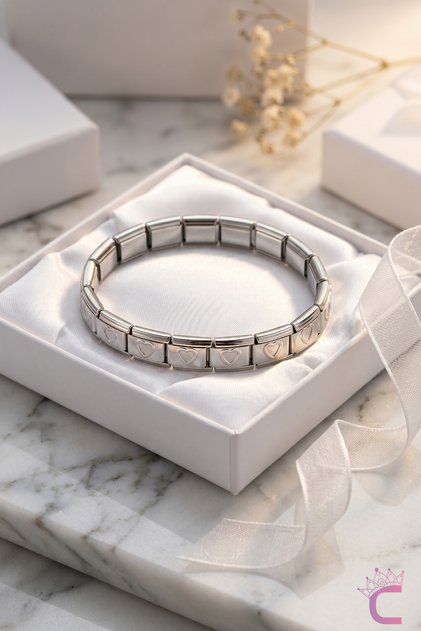Heart Stainless Steel Italian Charm Bracelet 18cm Silver- Gift Unisex Italian Bracelet with Charms