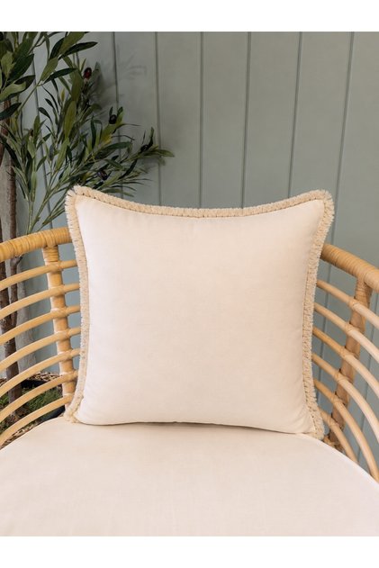 Aura Tassel Detailed Ecru Throw Pillow Cover