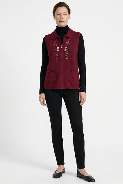 Women's Zippered Knitwear Vest - Claret Red