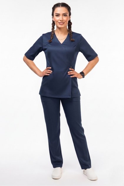 Gülce Model Navy Blue Color Scrubs Women's Doctor Nurse Uniform Set