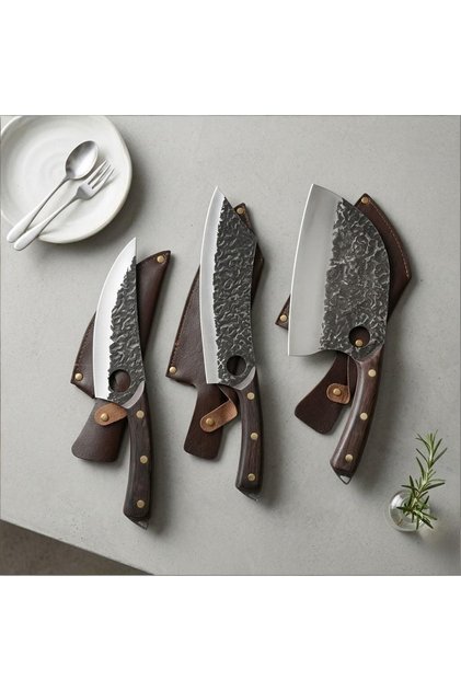 Chef Knife Set with Protective Sheaths, Ergonomic Grip Kitchen Cleaver & Slicing Knives for Daily Food Prep, Textured Blades for Home Cooking, Precise Cutting Tools for Kitchen Efficiency