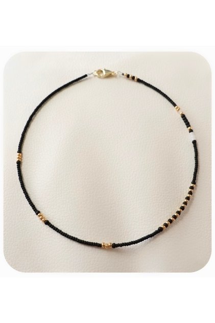 Minimalist Siyah ve Gold Boncuk Trend Şık Choker Kolye 39 cm