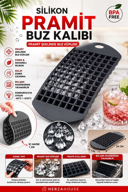 96-Compartment Pyramid-Shaped Silicone Ice Mold | 24 X 13 X 1 cm