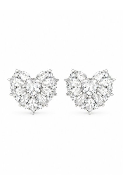 Brass Silver Color Zircon Stone Heart Model Women's Earrings