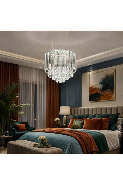 Candelabru de cristal K9 Imperial Chrome A6062-400 cu LED de 80W și telecomandă