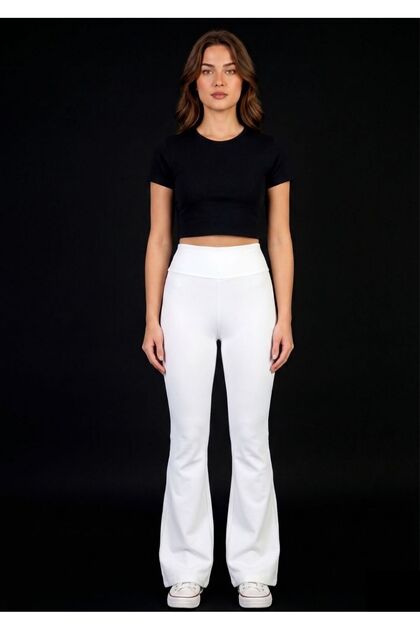 Women's Ecru Spanish Flare Leggings High Waist Casual & Stylish Design