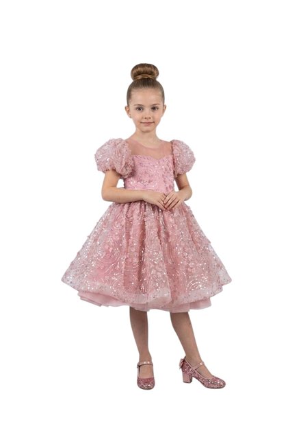- Pink Sequin Floral Lace Party Dress - 2Y to 12Y
