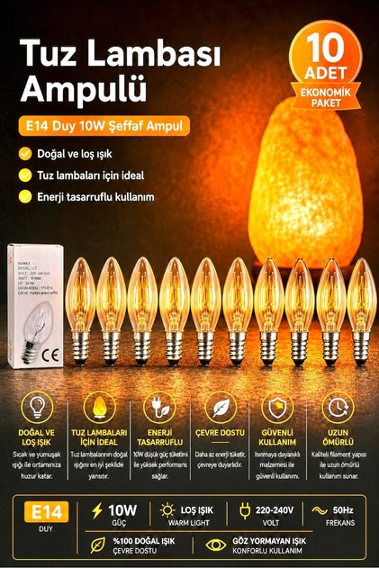 10 Adet-Tuz Lambası Ampulü, E14 Gece Lambası Ampulü-şeffaf ampul