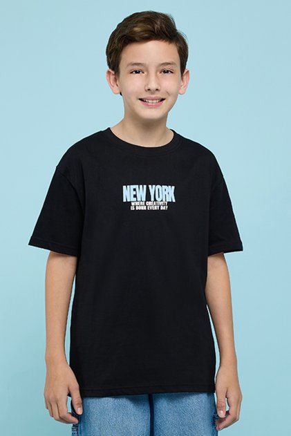 Typography Print T-Shirt with Crew Neck and Short Sleeves