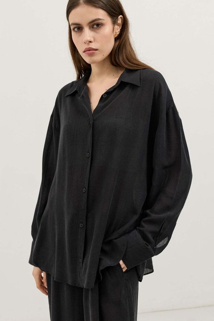 Black Relax Fit Lyocell Women's Shirt