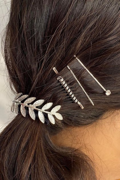 Silver Color Leaf Figured Metal Tire and Wire Buckle Set - Durable Stylish Accessory