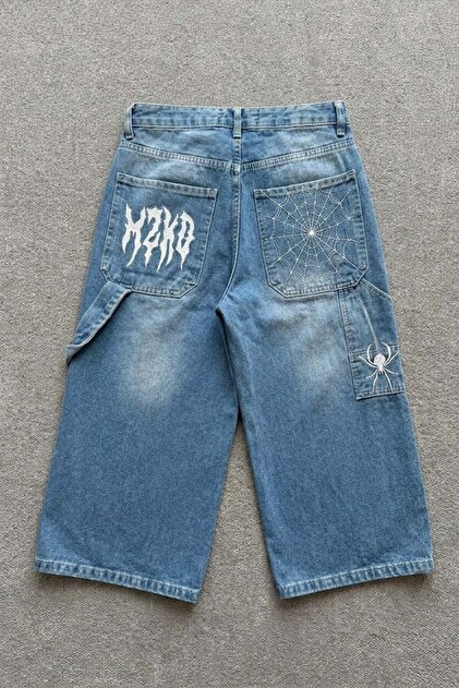 Köstebek Blue Stonewashed Red White Mzkd Spider Y2K Baggy Unisex