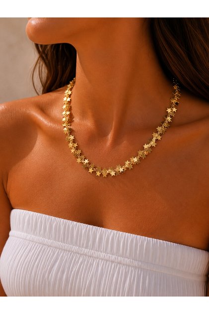 Ziven Star Detailed Gold Tassel Stylish Design Necklace