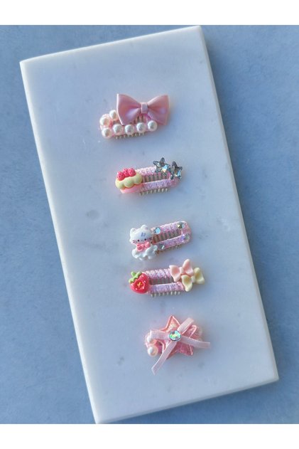 İnci Detaylı Pembe Renk Saçsız Bebek Tokası