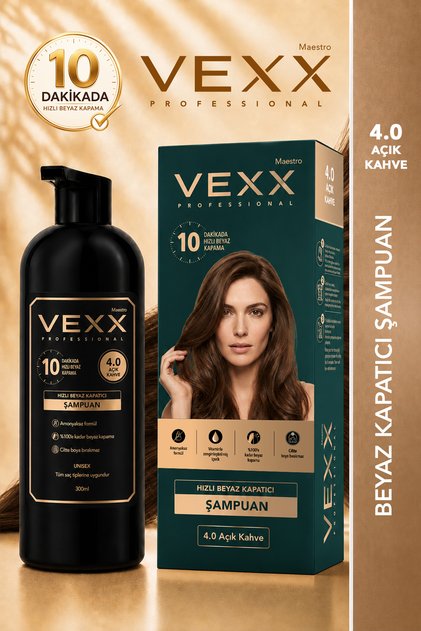 Vexx Professional Beyaz Kapatıcı Pratik Boya Şampuan (Açık Kahve 4.0) Amonyaksız Formül 300 ml.