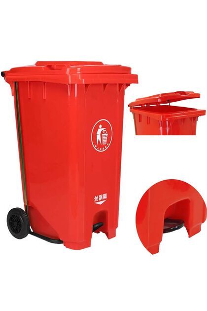 High Density Polyethylene Garbage Bin/Dust Bin 120Liter with wheel and pedal 96 x 54 x 46 cm Red